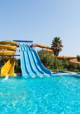 water park slide and pool